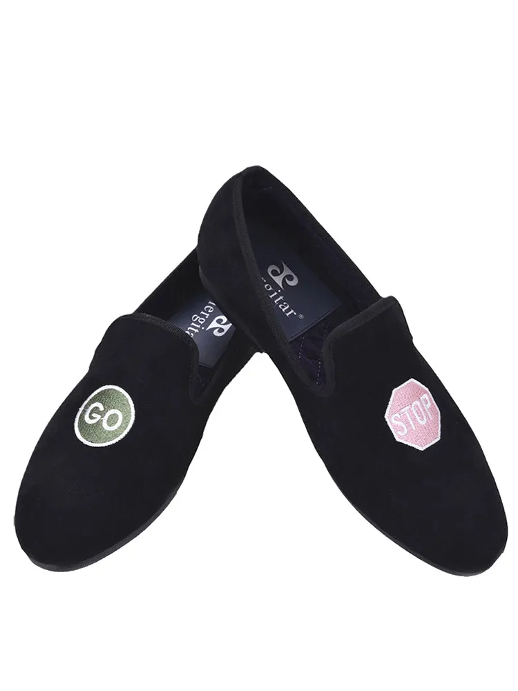 Summer new men's handmade double embroidered British smoking shoes European and American trendy loafers slip-on lazy shoes single shoes