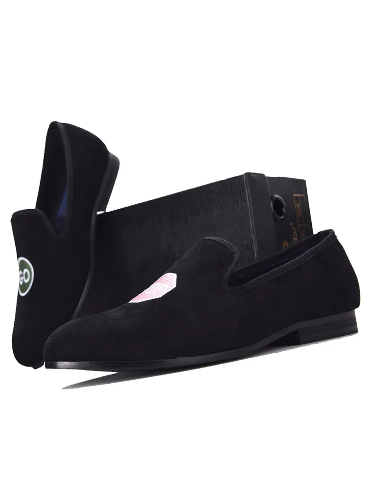 Summer new men's handmade double embroidered British smoking shoes European and American trendy loafers slip-on lazy shoes single shoes