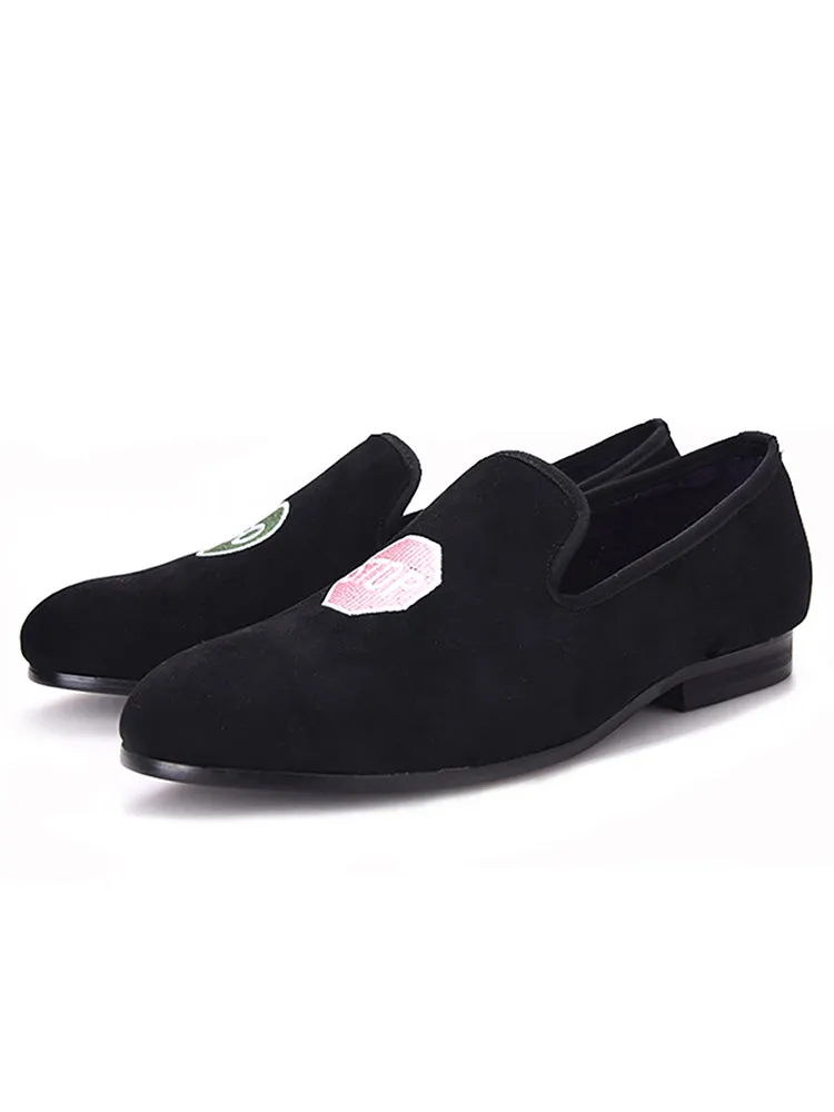 Summer new men's handmade double embroidered British smoking shoes European and American trendy loafers slip-on lazy shoes single shoes