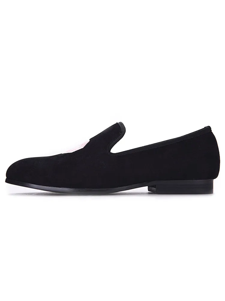 Summer new men's handmade double embroidered British smoking shoes European and American trendy loafers slip-on lazy shoes single shoes