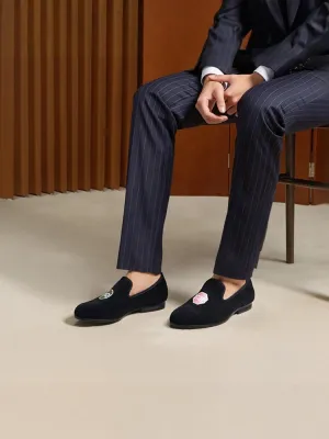 Summer new men's handmade double embroidered British smoking shoes European and American trendy loafers slip-on lazy shoes single shoes