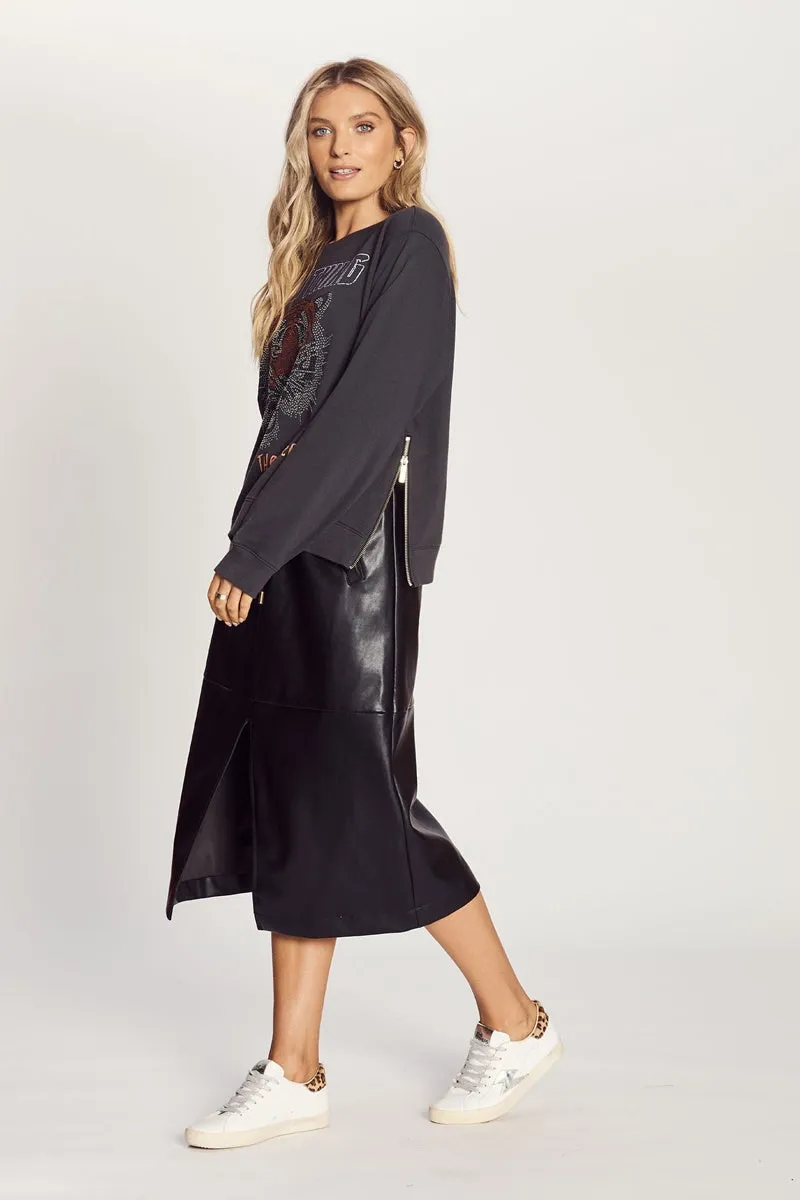 The Others - The Slim Zip Sweat - Black with Wild Tiger Diamonte