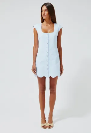 THE SCALLOP DRESS in PALE BLUE SWISS DOT PIQUE COTTON