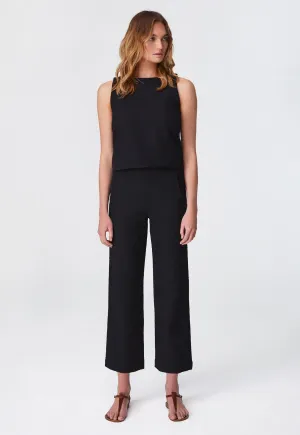 THE SLEEVELESS SHIFT TOP in BLACK TEXTURED COTTON
