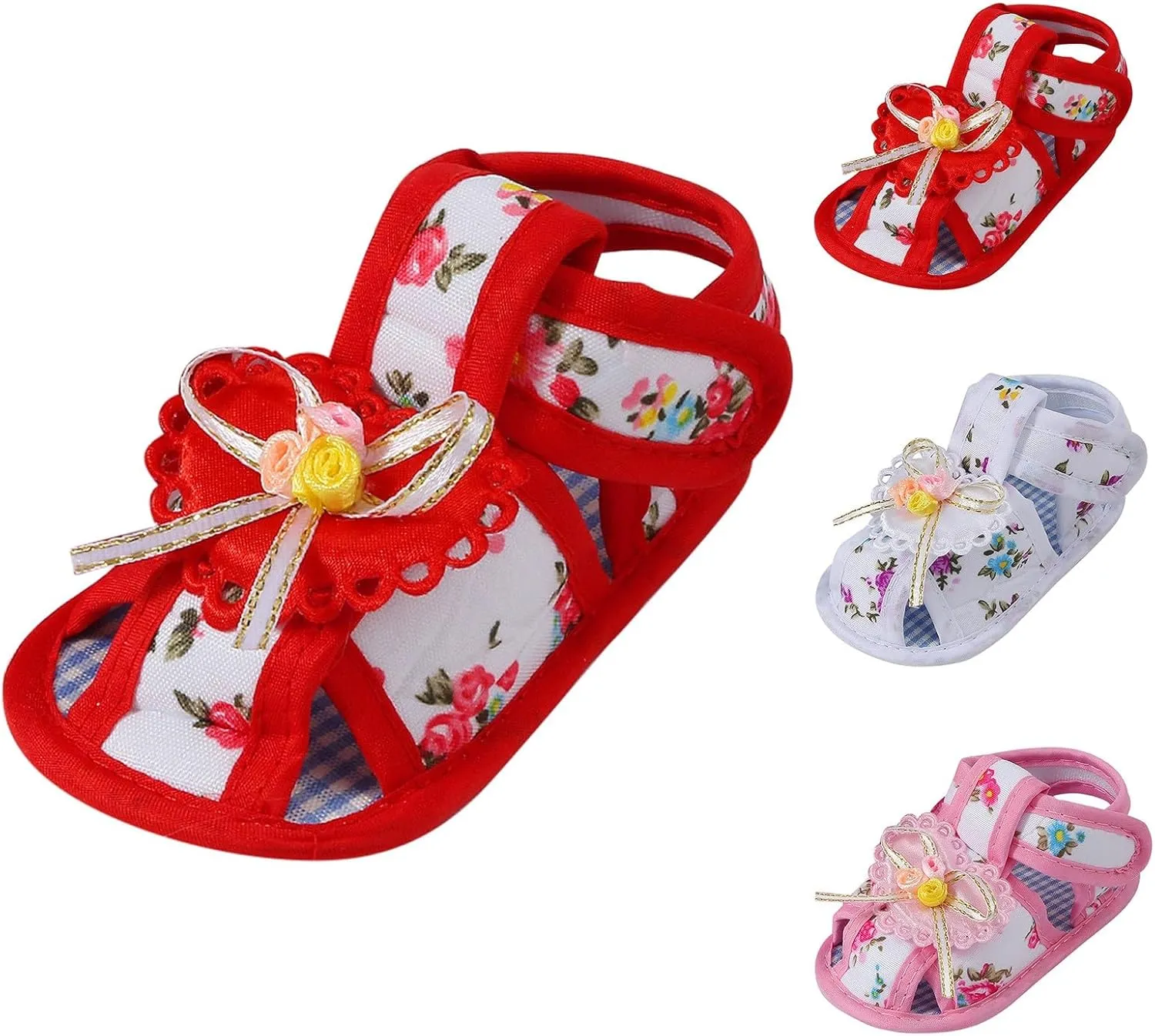 Toddler Baby Girls Cute Flower First Walking Sandals Lightweight Soft Sole Non-Slip Sneakers Princess Wedding Shoes