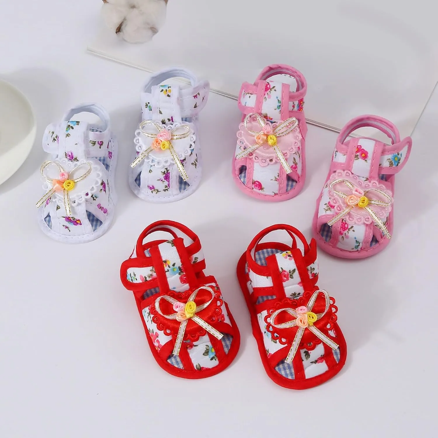Toddler Baby Girls Cute Flower First Walking Sandals Lightweight Soft Sole Non-Slip Sneakers Princess Wedding Shoes