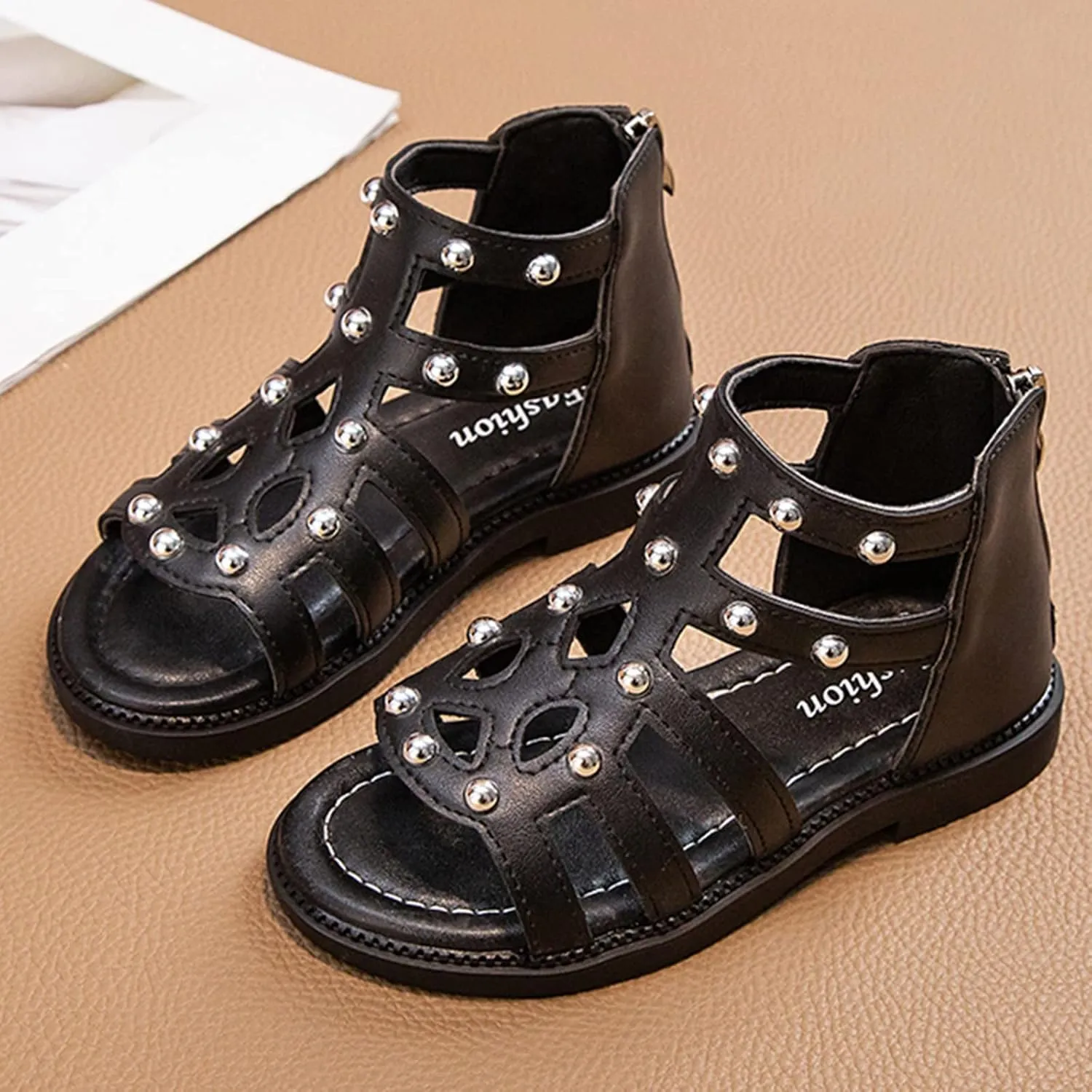 Toddler Girls Flat High Top Sandals Open Toe Rubber Soft Sole Non Slip Outdoor Casual Roman Shoes Sandals Girls