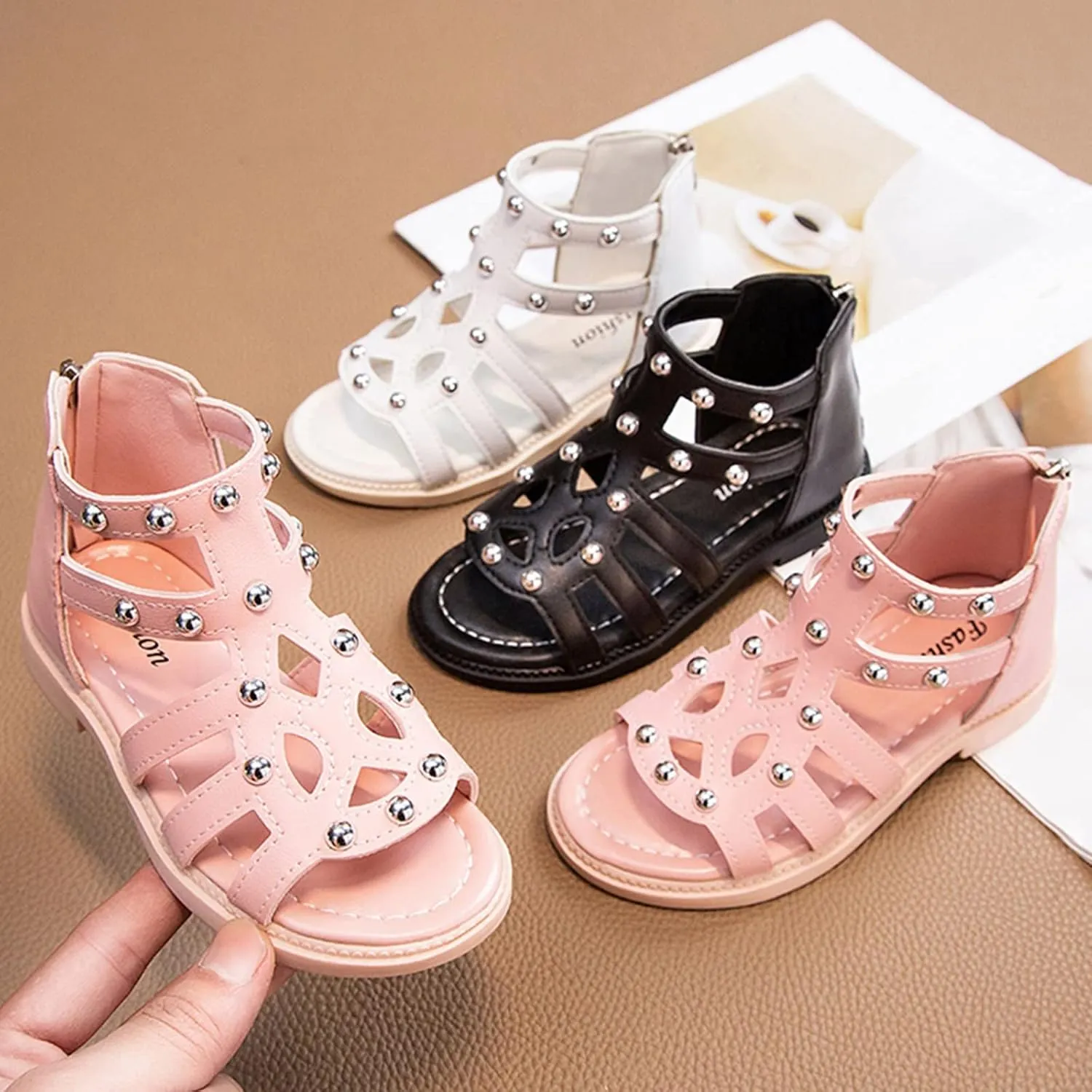 Toddler Girls Flat High Top Sandals Open Toe Rubber Soft Sole Non Slip Outdoor Casual Roman Shoes Sandals Girls