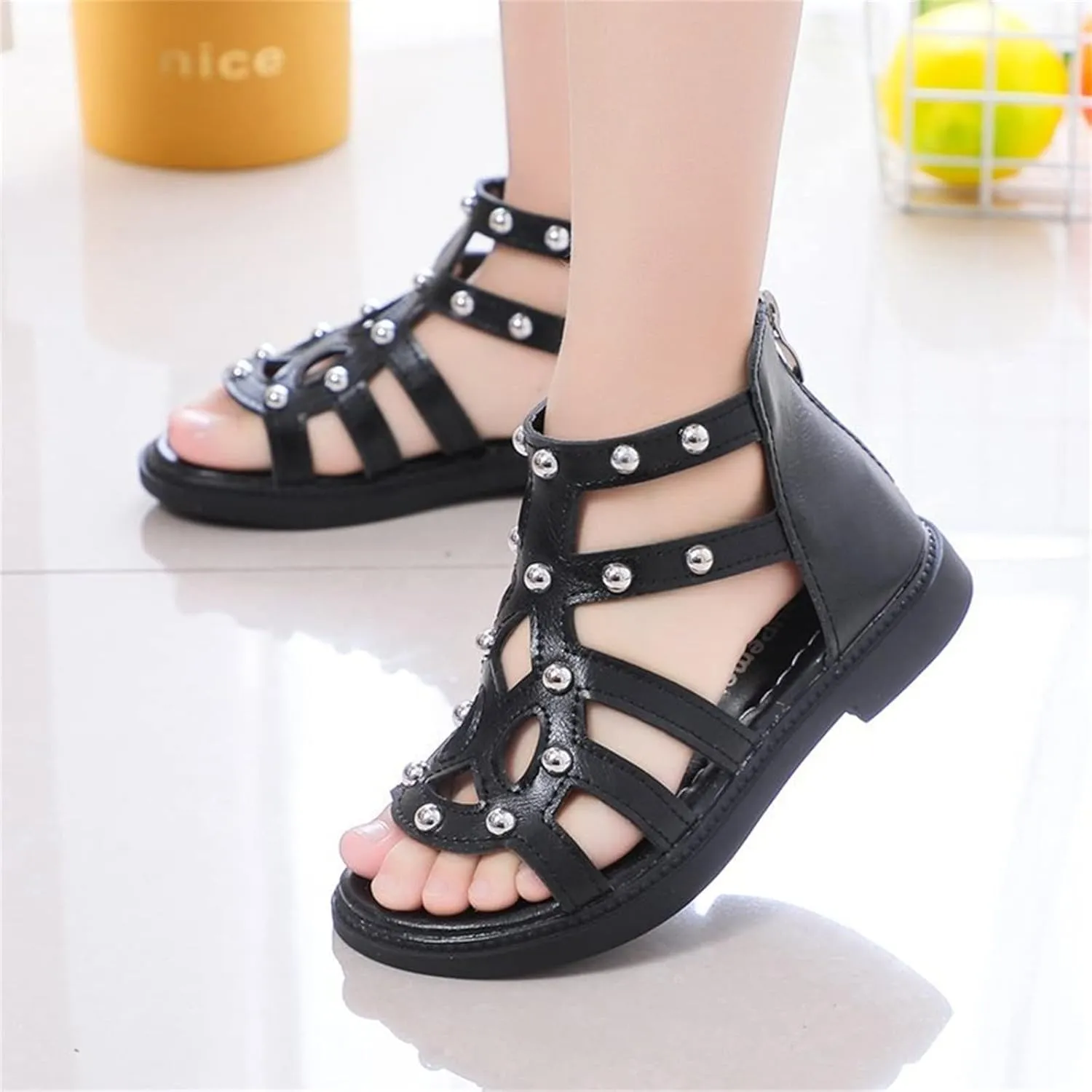 Toddler Girls Flat High Top Sandals Open Toe Rubber Soft Sole Non Slip Outdoor Casual Roman Shoes Sandals Girls