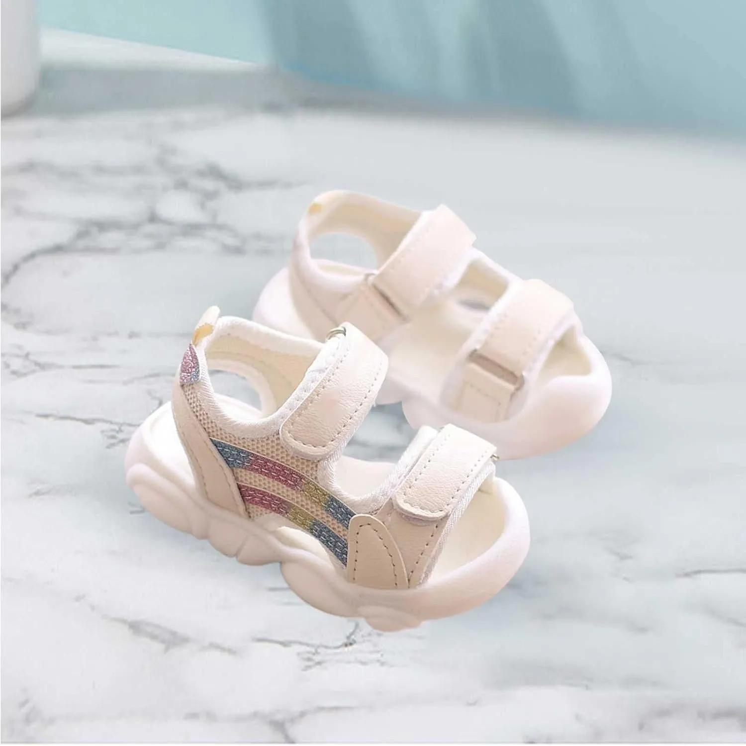 Toddler Girls Open Toe Sandals Non Slip Double Buckle Slides Kids Breathable Thick Sole Shoes Quick Dry Walking Shoes