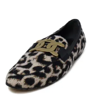 Tod's Black & Pink Animal Print Flannel Flats sz 7.5