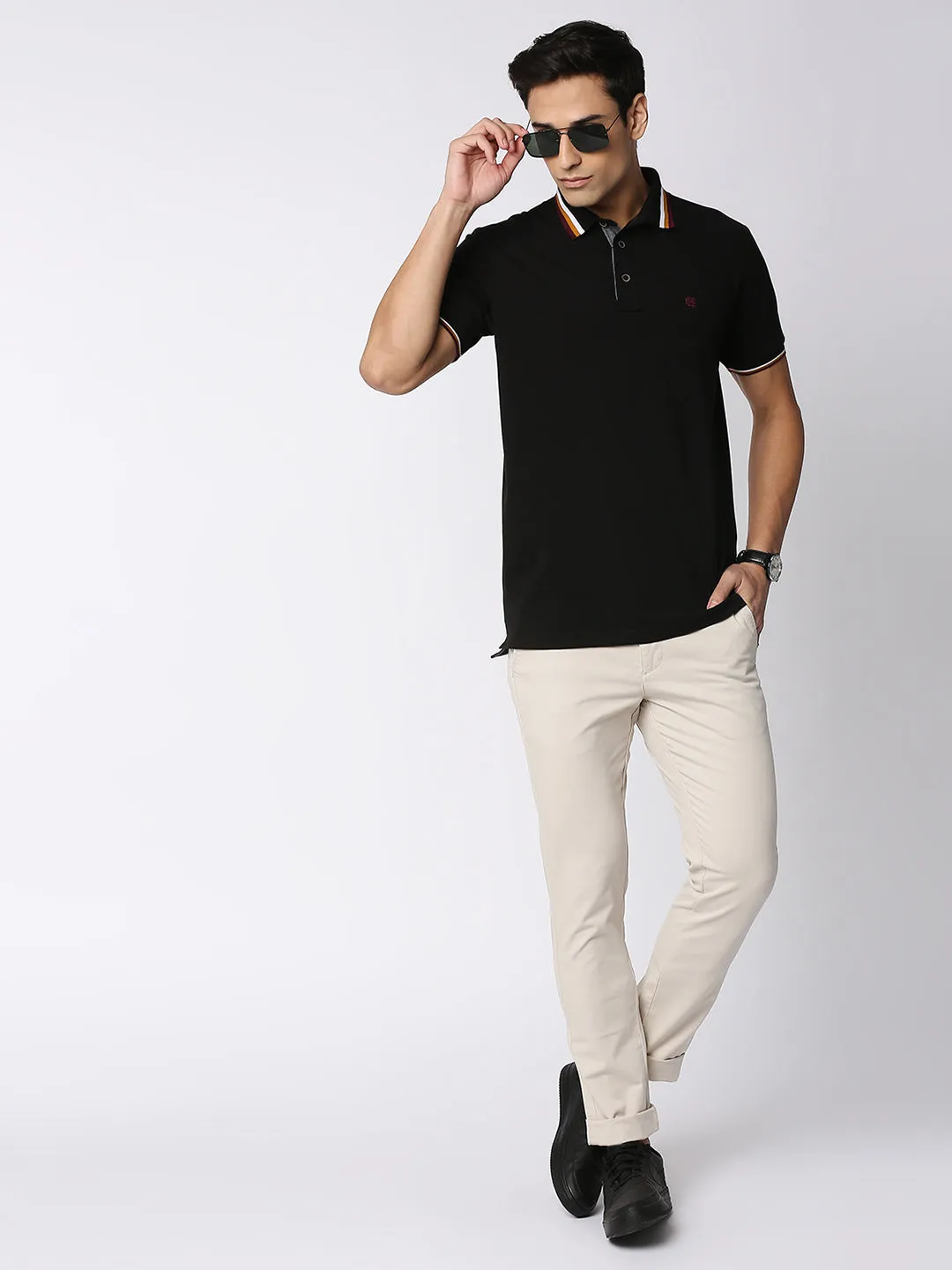 True Black Pique Lycra Polo T-shirt