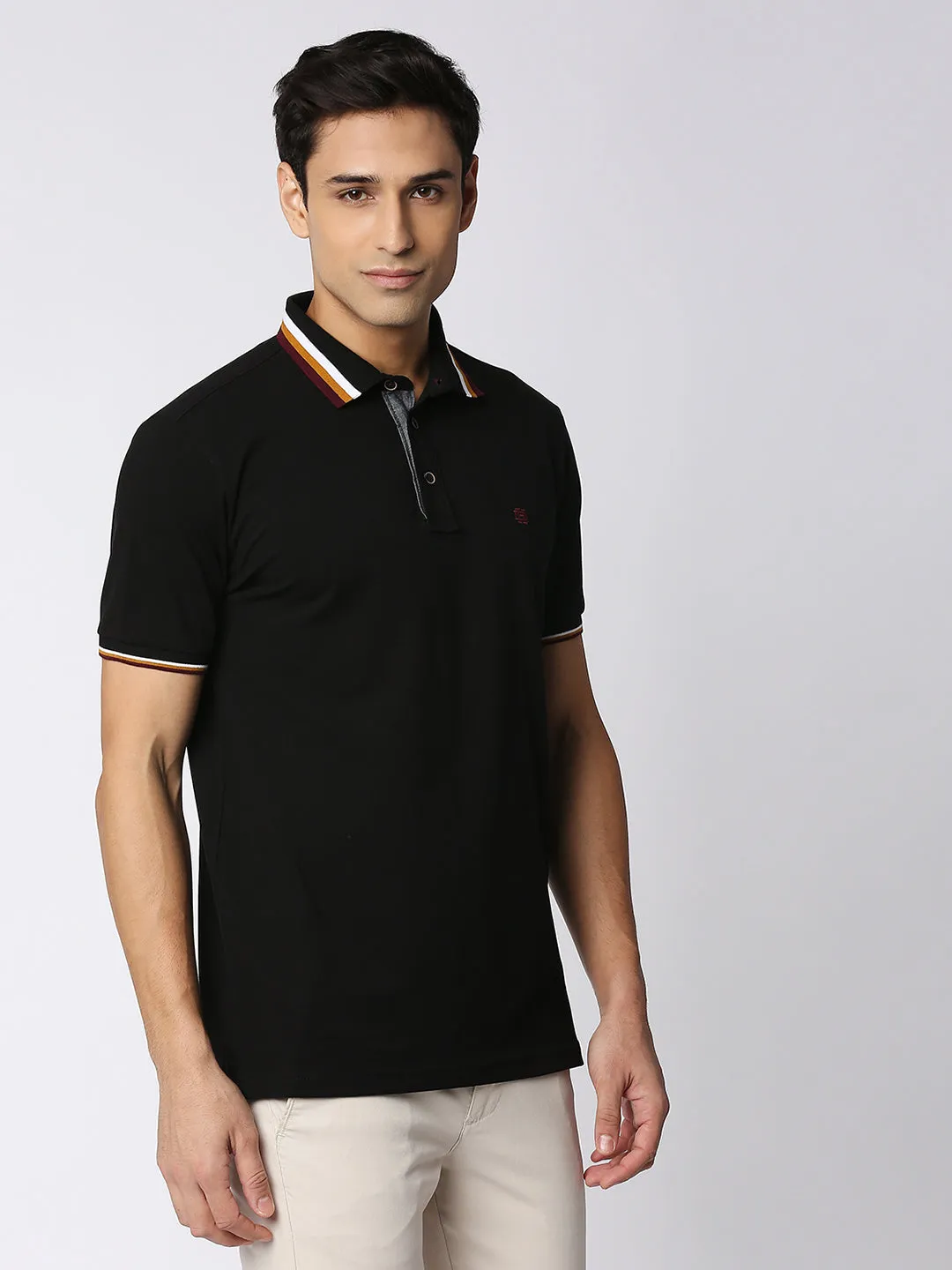 True Black Pique Lycra Polo T-shirt