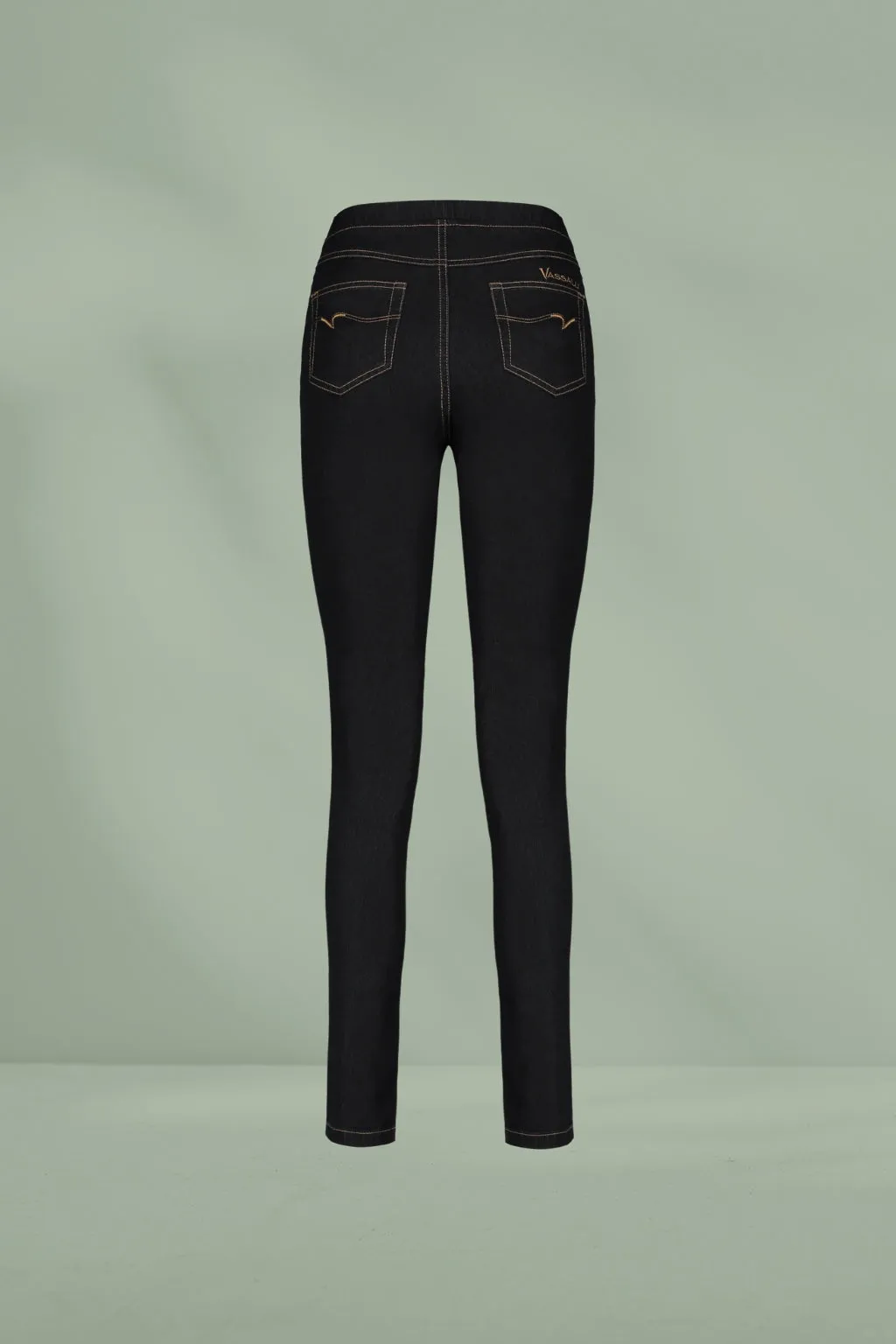 Vassalli Contrast Stitch Pull Up Denim Pants Black