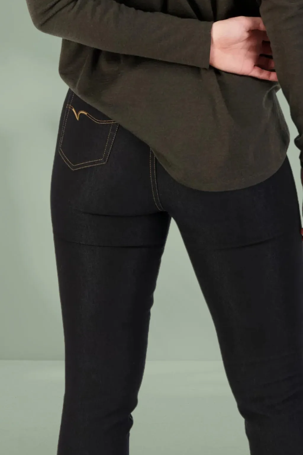 Vassalli Contrast Stitch Pull Up Denim Pants Black