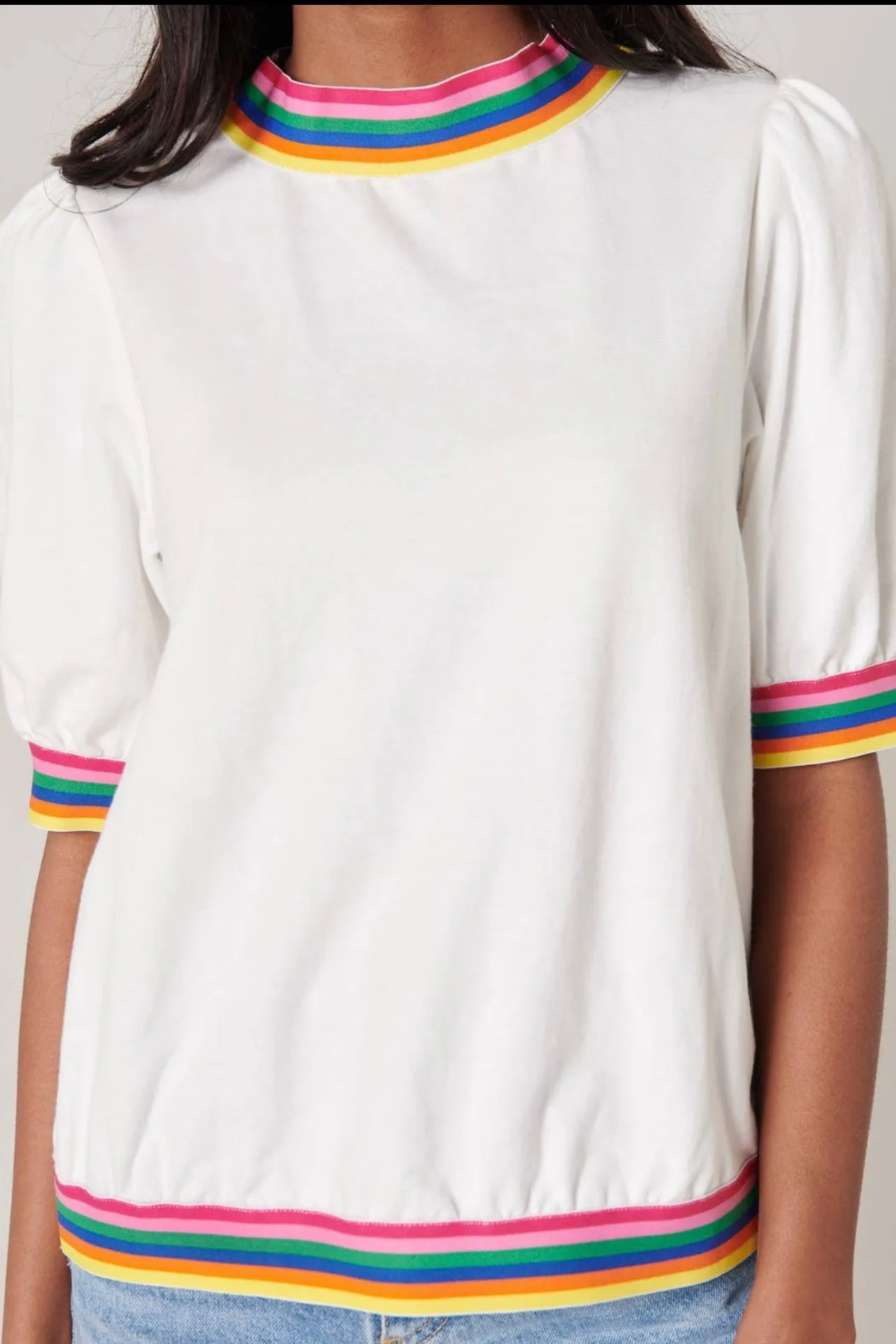 Vivid Dreams Rainbow Trim French Terry Knit Short Sleeve Top