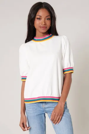 Vivid Dreams Rainbow Trim French Terry Knit Short Sleeve Top