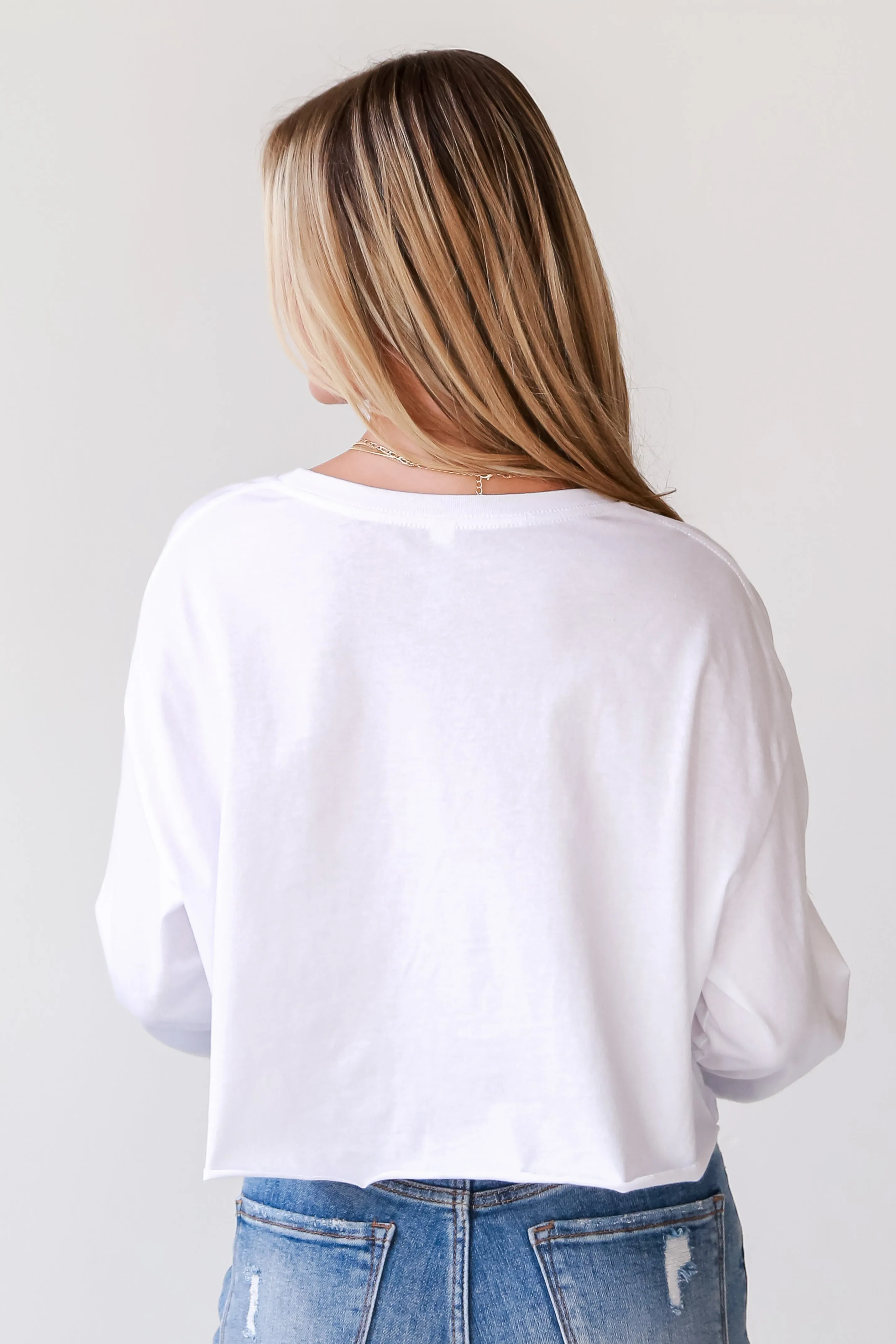White Georgia Long Sleeve Cropped Tee