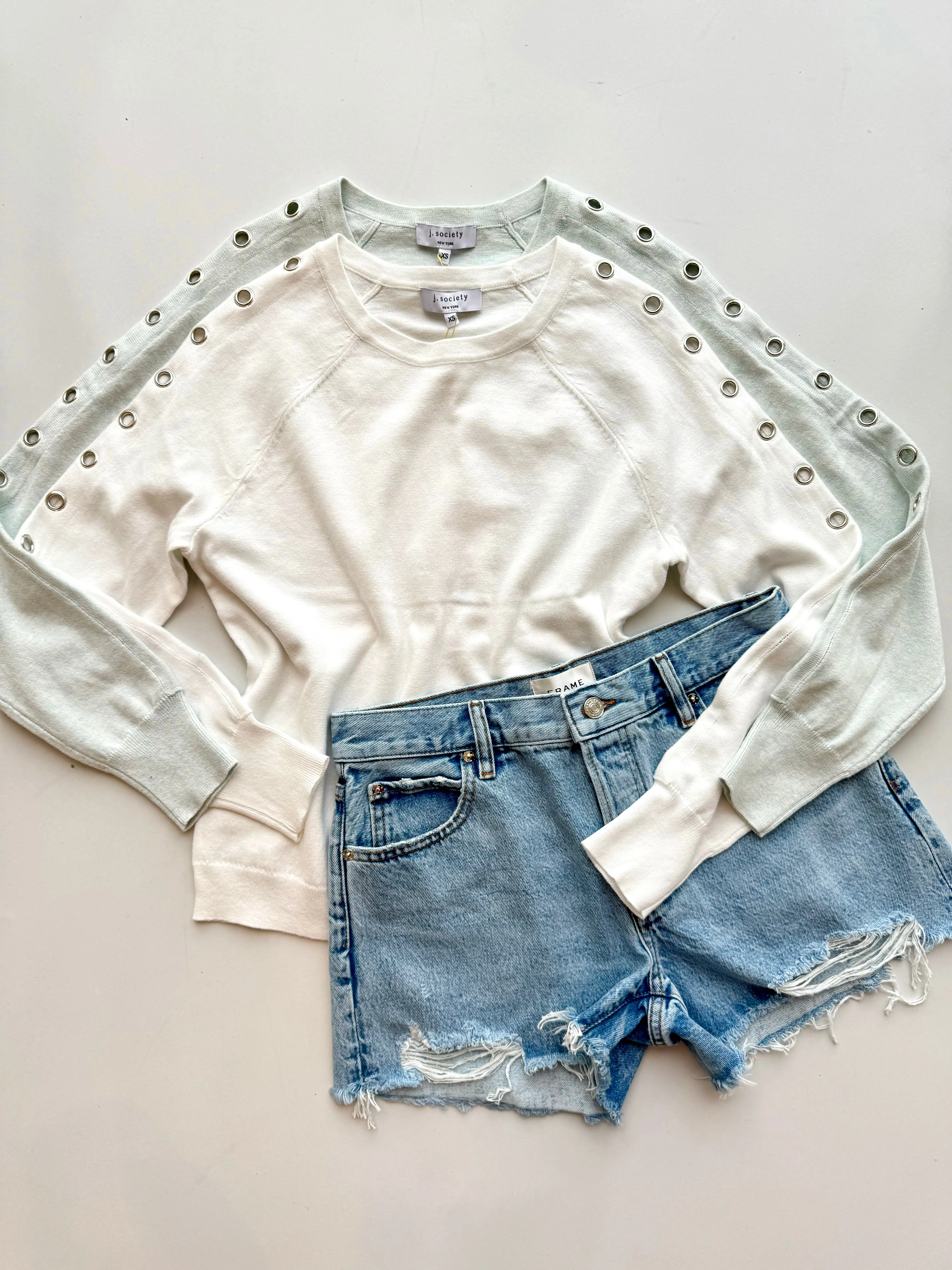 White Grommet Sleeve Crew Tee