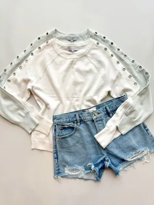White Grommet Sleeve Crew Tee
