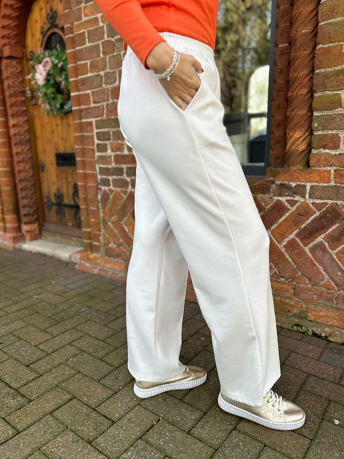 White Seam Front Pull On Comfort Trousers
