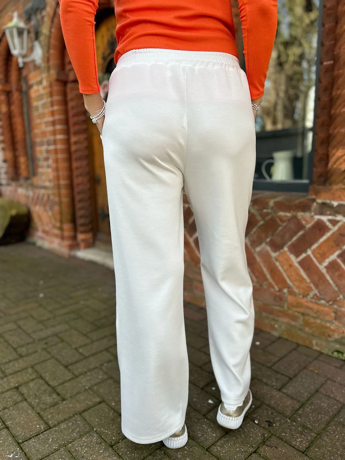 White Seam Front Pull On Comfort Trousers