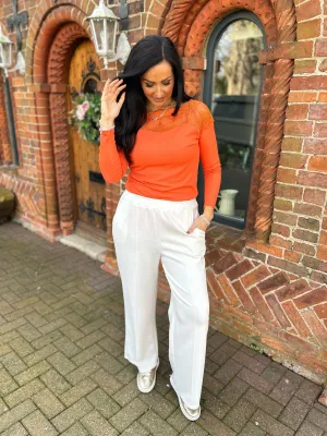 White Seam Front Pull On Comfort Trousers