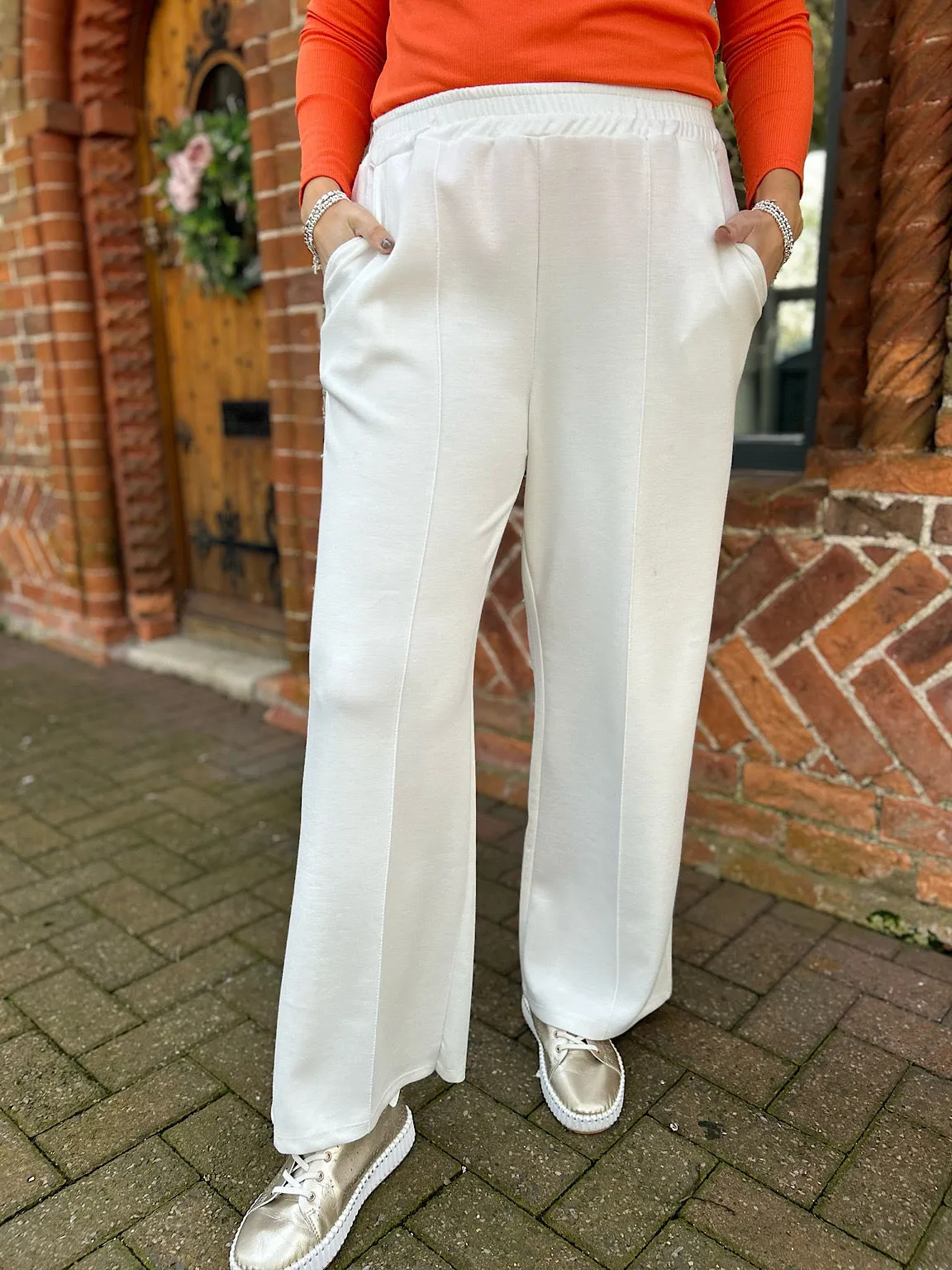 White Seam Front Pull On Comfort Trousers