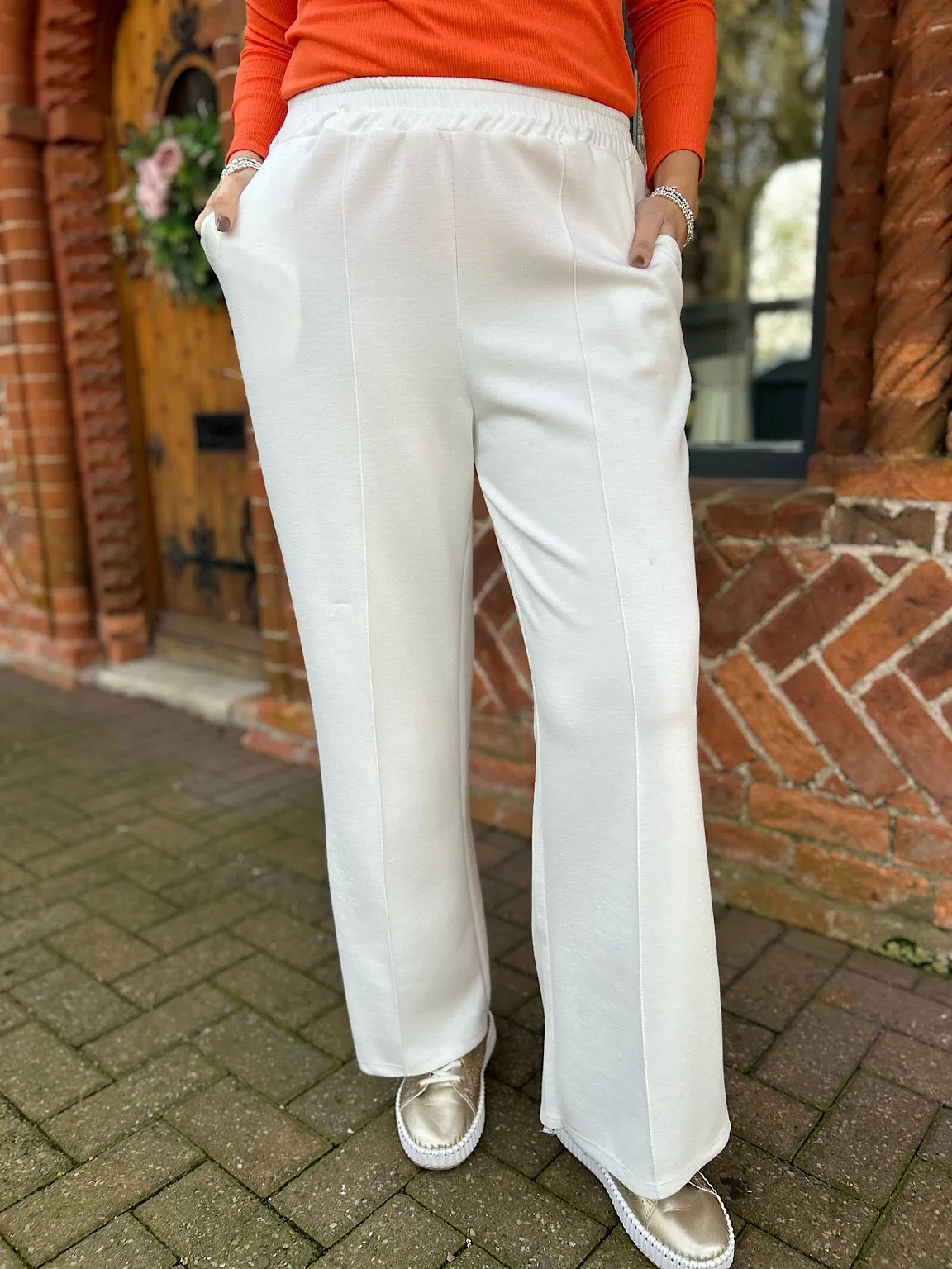 White Seam Front Pull On Comfort Trousers