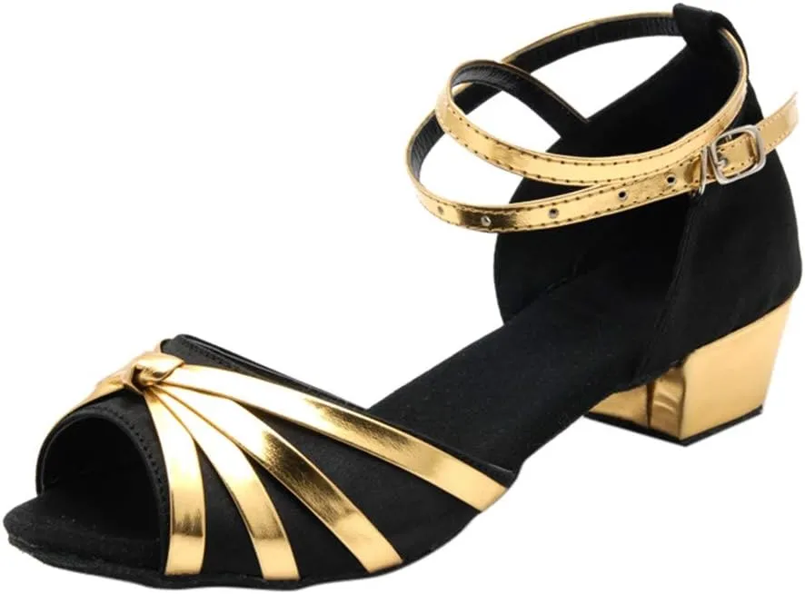 Women Dancing Ballroom Latin Salsa Dance Shoes Sandals Low-heeled Cool Cross Buckles Single Shoes