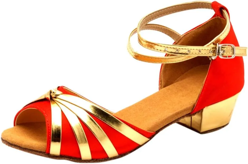 Women Dancing Ballroom Latin Salsa Dance Shoes Sandals Low-heeled Cool Cross Buckles Single Shoes