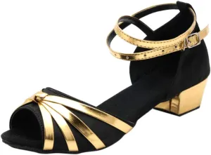 Women Dancing Ballroom Latin Salsa Dance Shoes Sandals Low-heeled Cool Cross Buckles Single Shoes