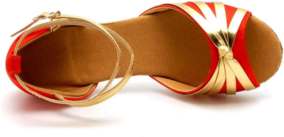 Women Dancing Ballroom Latin Salsa Dance Shoes Sandals Low-heeled Cool Cross Buckles Single Shoes