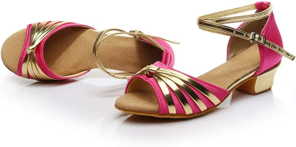 Women Dancing Ballroom Latin Salsa Dance Shoes Sandals Low-heeled Cool Cross Buckles Single Shoes