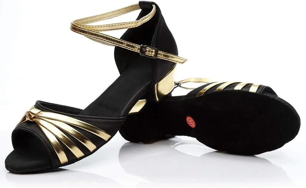 Women Dancing Ballroom Latin Salsa Dance Shoes Sandals Low-heeled Cool Cross Buckles Single Shoes