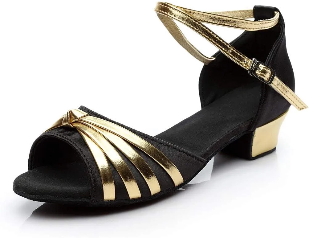 Women Dancing Ballroom Latin Salsa Dance Shoes Sandals Low-heeled Cool Cross Buckles Single Shoes