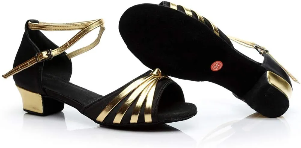 Women Dancing Ballroom Latin Salsa Dance Shoes Sandals Low-heeled Cool Cross Buckles Single Shoes