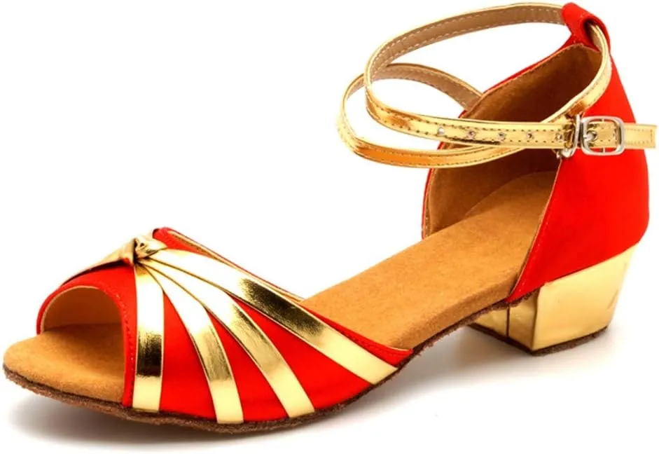 Women Dancing Ballroom Latin Salsa Dance Shoes Sandals Low-heeled Cool Cross Buckles Single Shoes