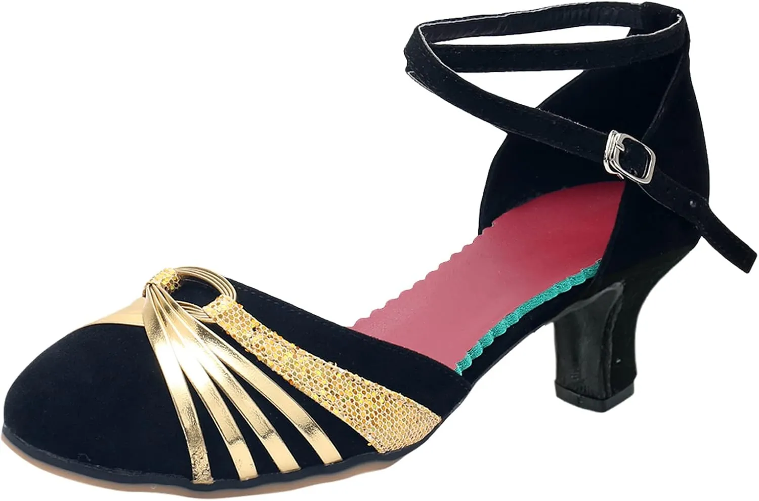 Womens Dress Sandals Latin Dance Shoes Closed Toe Ballroom Shoes Sequin Performance Dance Shoe with Ankle Strap
