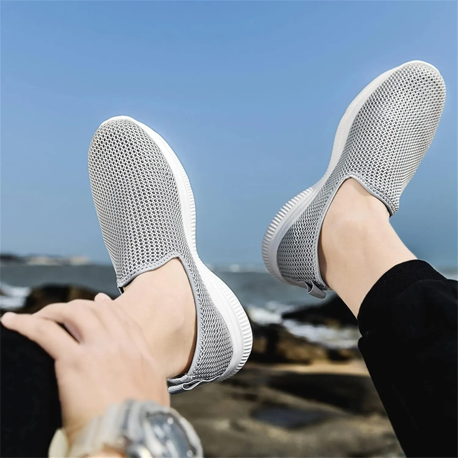 Women's Fashion Sneaker Mesh Slip On Black Non Slip Shoes for Women Comfortable Women Shoes Casual Walking Loafers Women Comfort Women Casual Sneakers