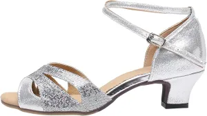 Women's Latin Dance Shoes Breathable Professional Ballroom Performance Dance Shoes Womens Peep Toe Dancing Heels Sandals Fashion Ankle Strap Soft Mid Heel Shoe