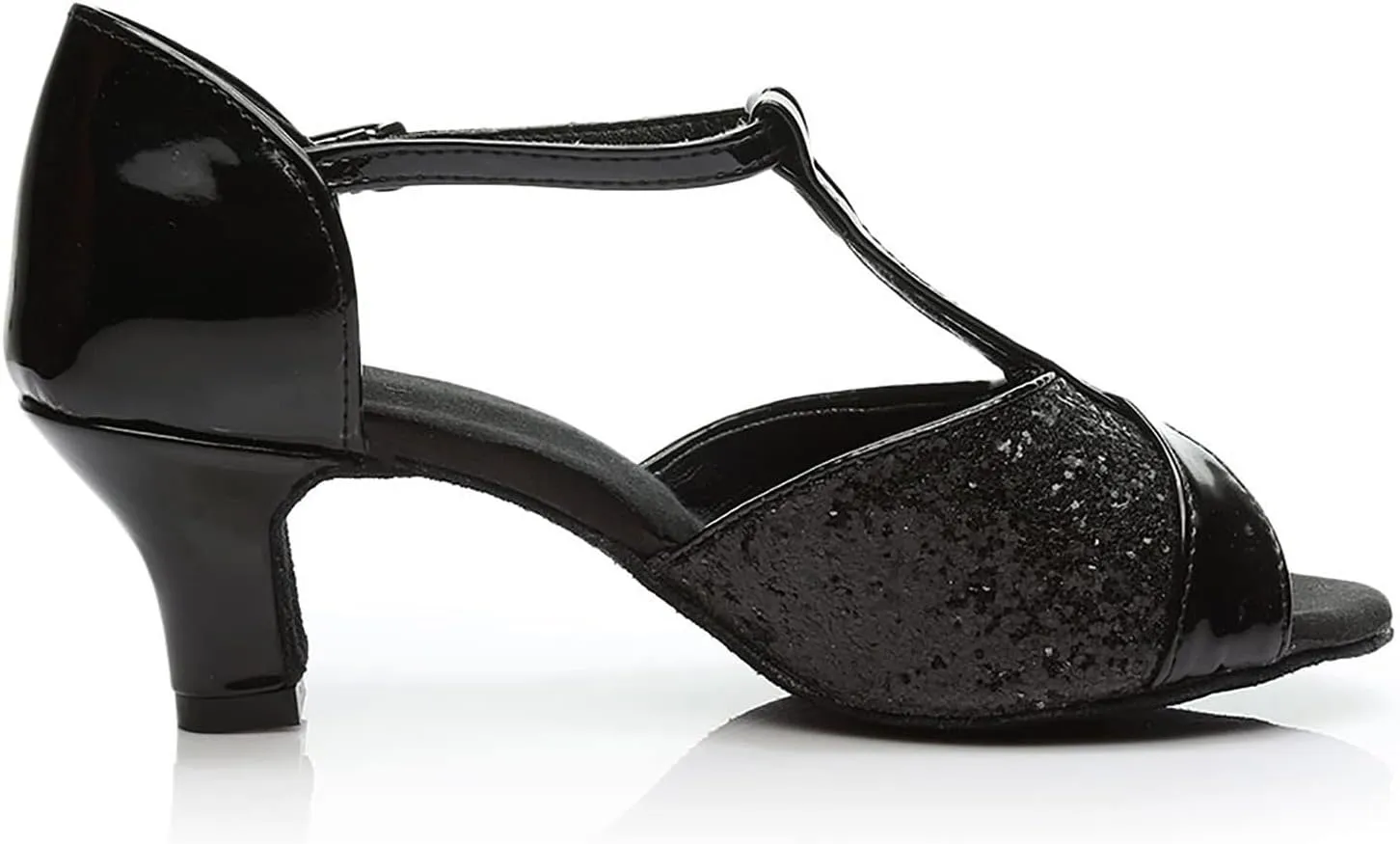 Women's Latin Dance Shoes Breathable Professional Ballroom Performance Dance Shoes Womens Peep Toe Dancing Heels Sandals Fashion T Strap Solid Mid Heel Shoe