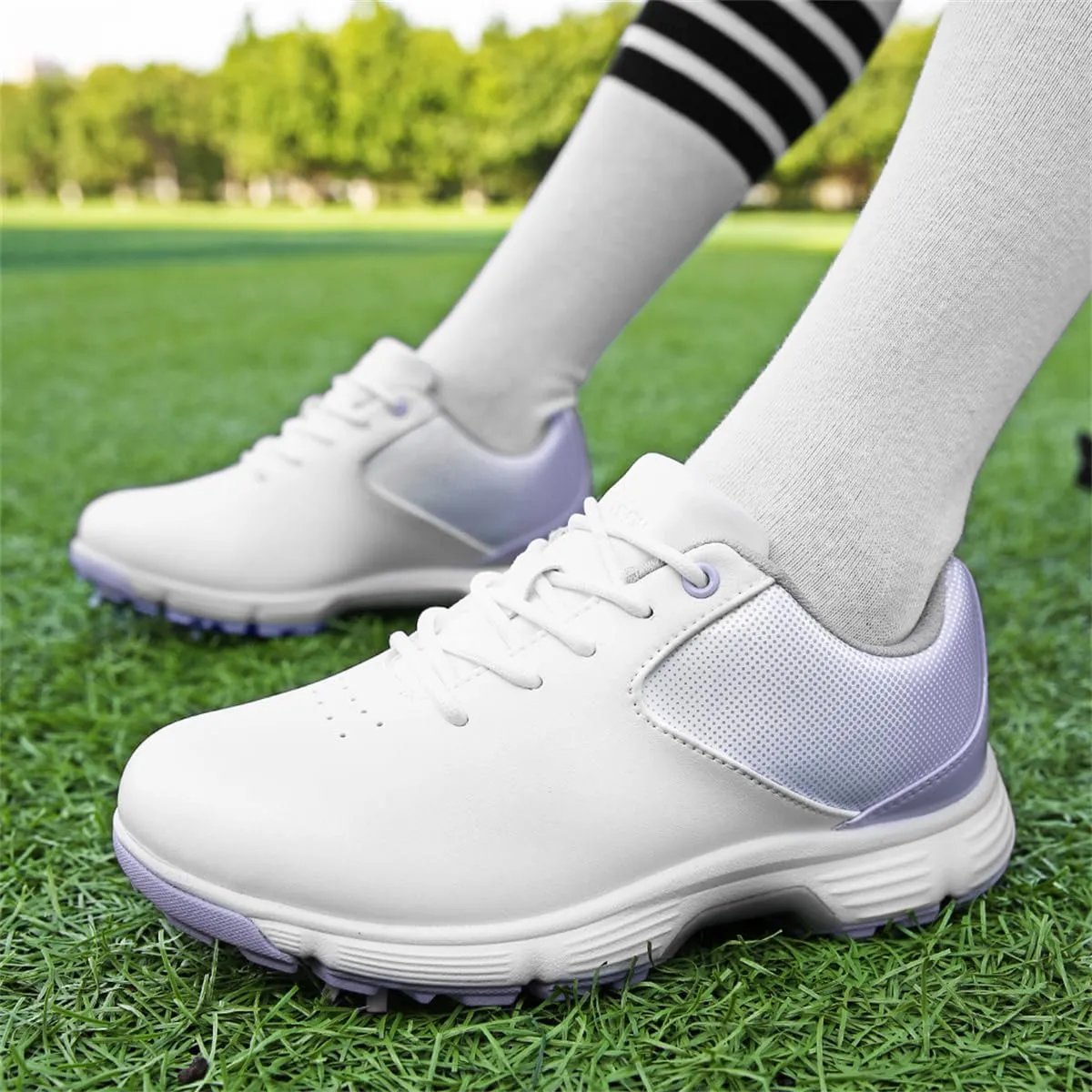Womens Leather Golfing Walking Trainers Non Slip Waterproof Golf Workout Gym Sneakers