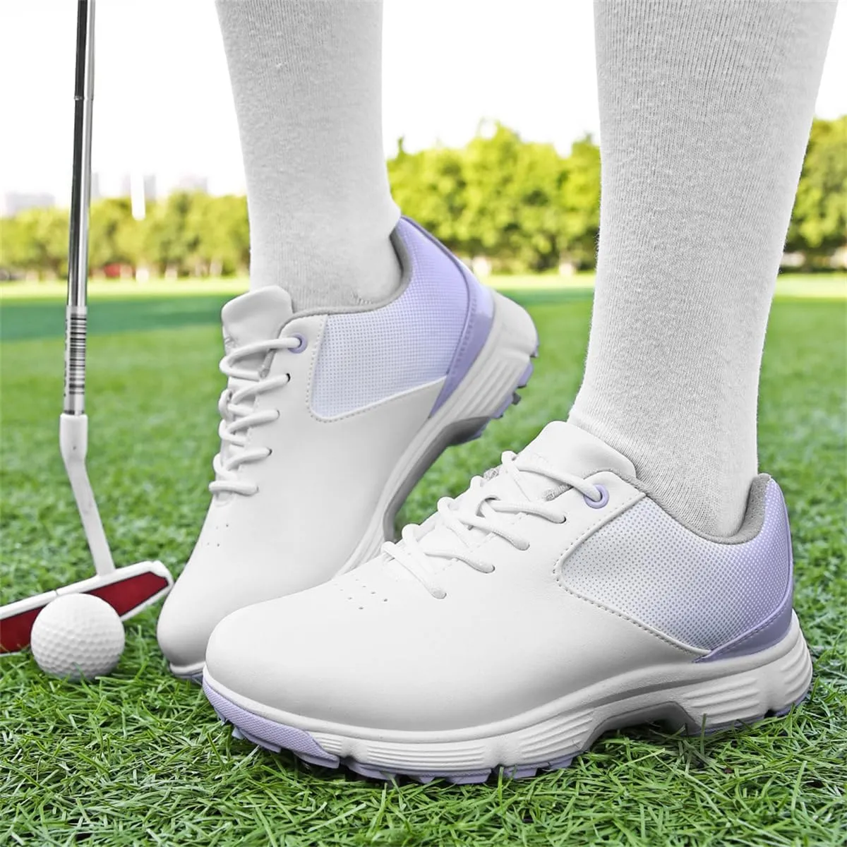 Womens Leather Golfing Walking Trainers Non Slip Waterproof Golf Workout Gym Sneakers