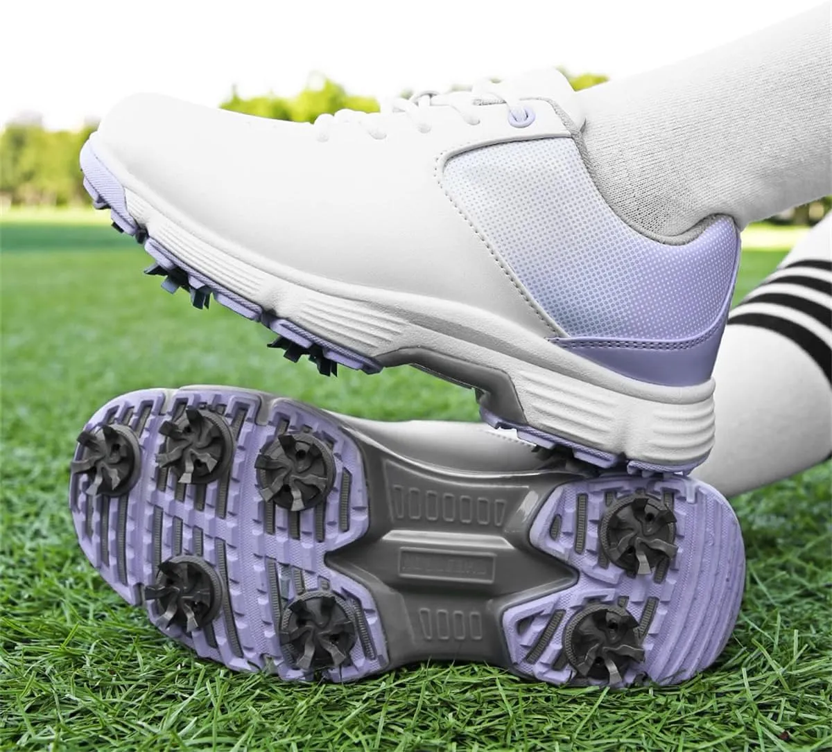Womens Leather Golfing Walking Trainers Non Slip Waterproof Golf Workout Gym Sneakers
