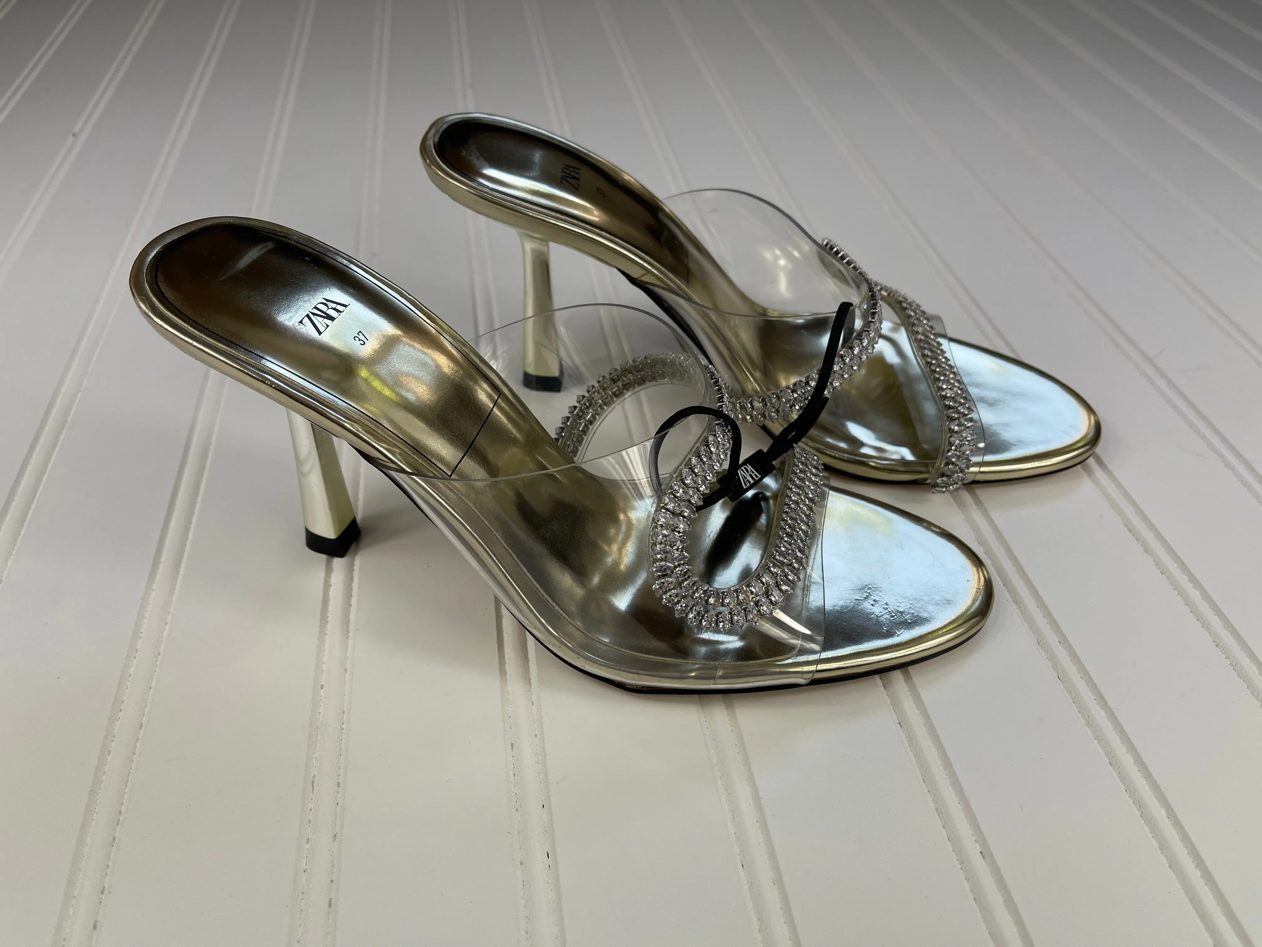 Zara Sparkly Heeled Vinyl Sandals. Size 6 1/2 NWOT
